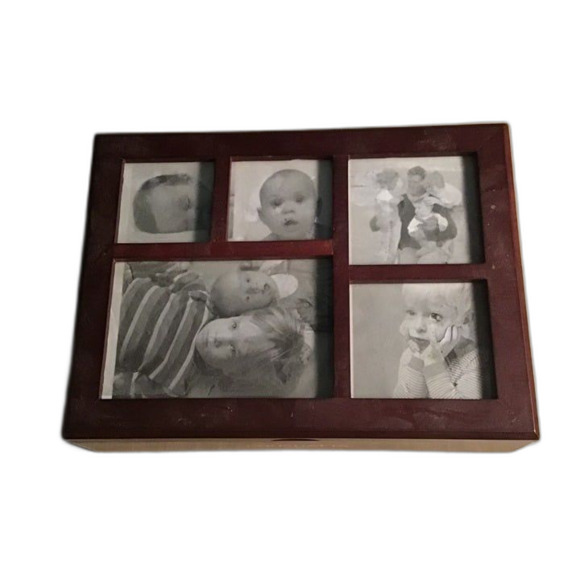 Mahogany - Toned Finish 9.5 x 7 in Storage Box w/5 Photo Slots Holds Whatever - Picture 1 of 7